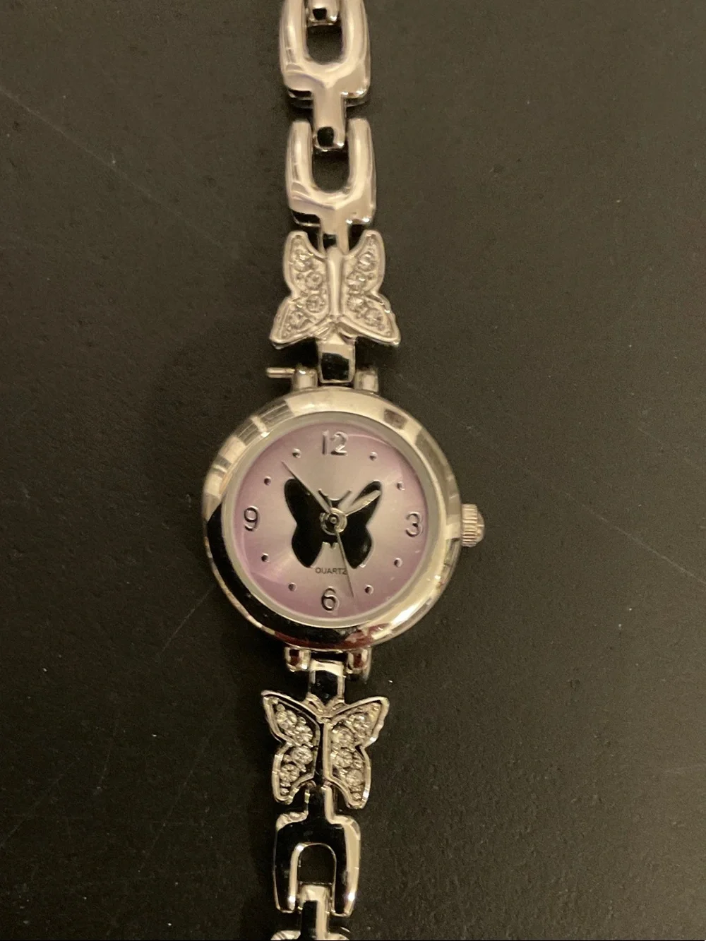 Silver Butterfly Accent Women’s Bracelet Watch – Pink Dial 5.75 to 6.5 Inches